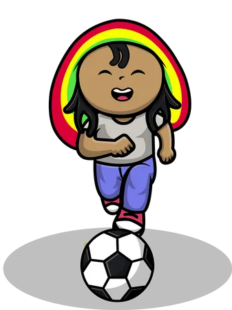 Menino fofo de reggae jogando futebol  Ilustração