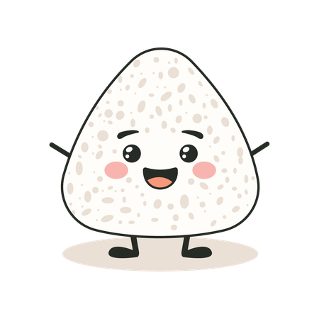 Onigiri fofo branco com expressão de sorriso  Ilustração