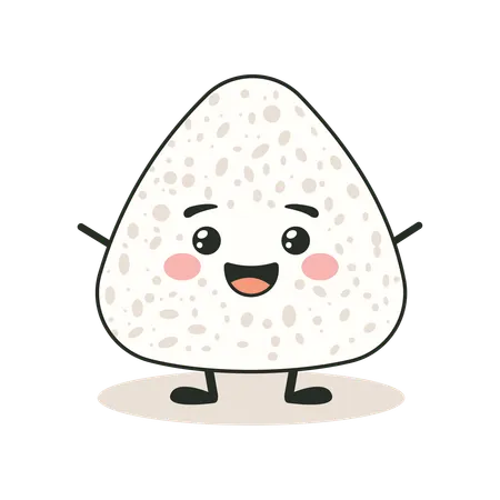 Onigiri fofo branco com expressão de sorriso  Ilustração