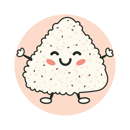 Onigiri fofo branco com expressão de sorriso  Ilustração