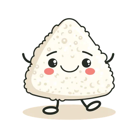 Onigiri fofo com expressão de sorriso  Ilustração