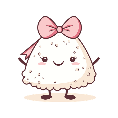 Onigiri fofo usando fita rosa com expressão de sorriso  Ilustração