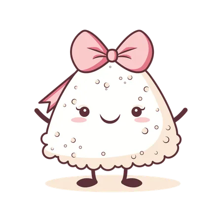 Onigiri fofo usando fita rosa com expressão de sorriso  Ilustração