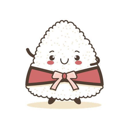 Onigiri fofo usando fita rosa com expressão de sorriso  Ilustração