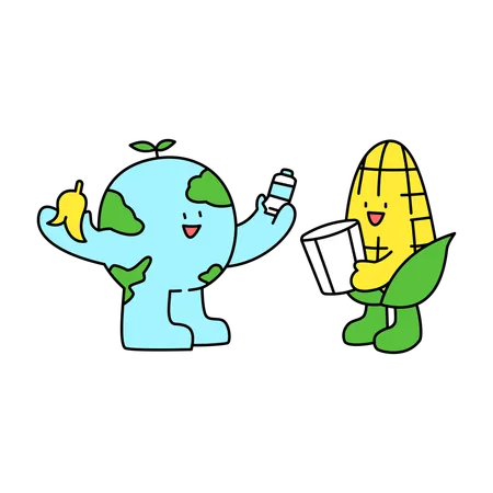 Cute Earth e milho aprendendo reciclagem  Illustration