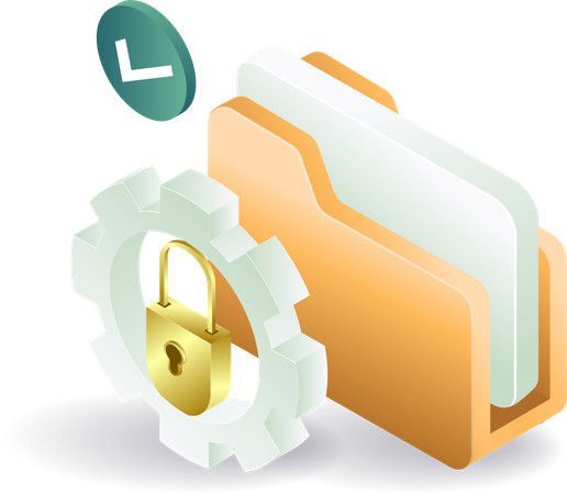 Folder data storage with security gear lock  Illustration