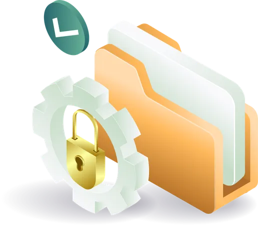 Folder data storage with security gear lock  Illustration