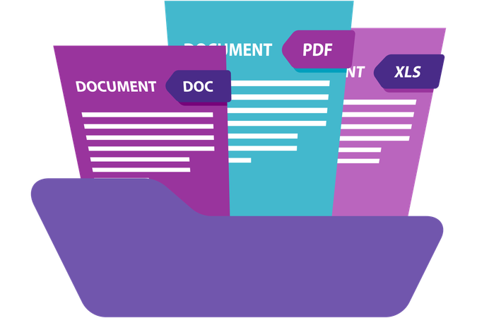 Folder with document types  Illustration