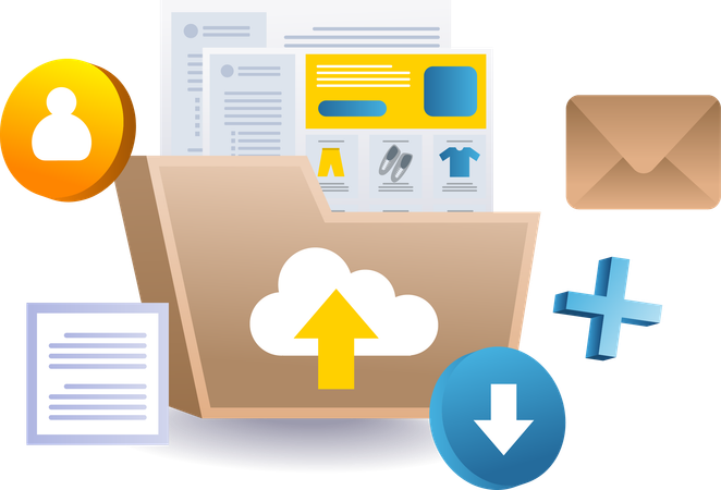 Folders store a lot of upload and download data  Illustration