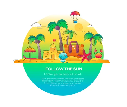 Follow The Sun - Vector Line Travel Illustration Illustration