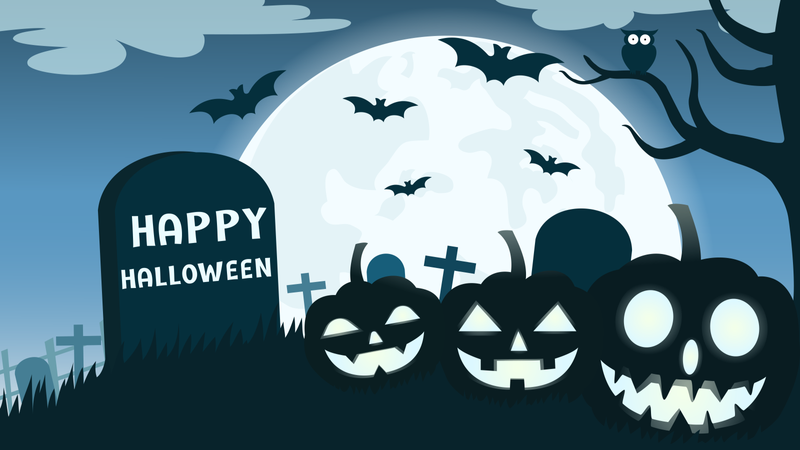 Fond d'Halloween avec sourire diable citrouille dans le cimetière et la pleine lune  Illustration