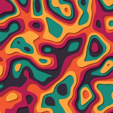 Fondo recortado en papel con efecto 3d en colores vibrantes, arte tallado, ilustración vectorial  Ilustración