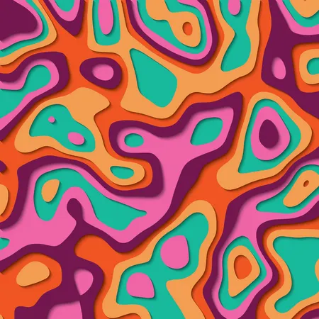 Fondo recortado en papel con efecto 3d en colores vibrantes, arte tallado, ilustración vectorial  Ilustración