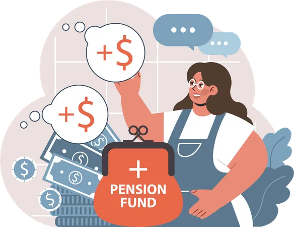 Chica recibiendo fondo de pensiones  Ilustración