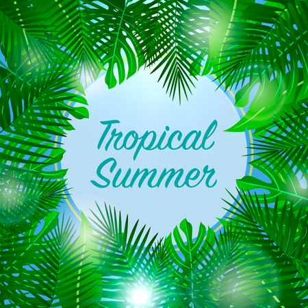 Fondo de verano tropical con hojas  Ilustración