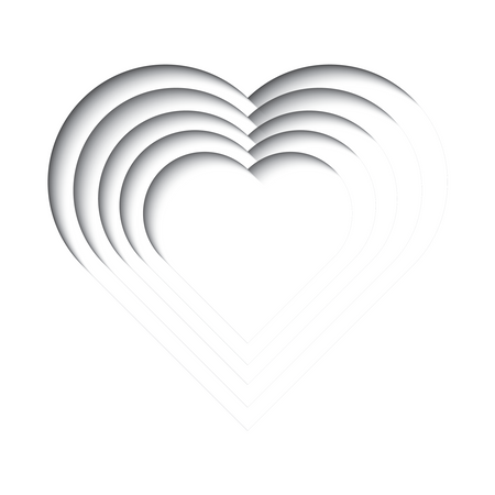 Fondo recortado en papel con efecto 3d, forma de corazón en blanco y negro, ilustración vectorial  Ilustración