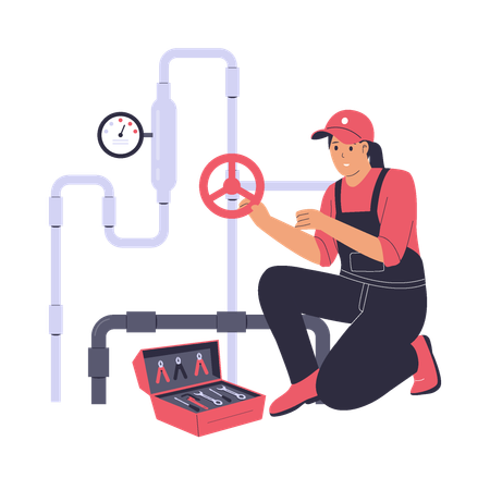 Fontanero arreglando tuberías  Ilustración