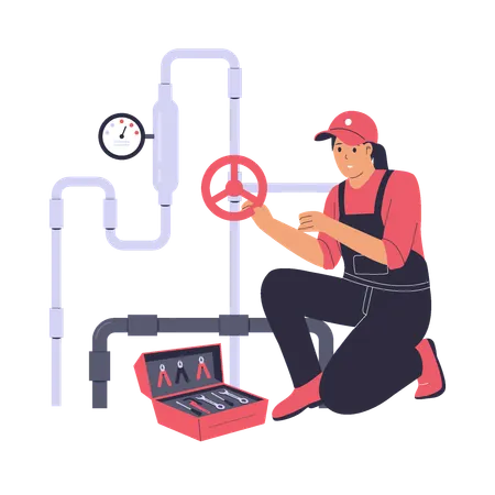 Fontanero arreglando tuberías  Ilustración
