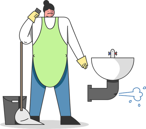 Fontanero con herramientas de trabajo  Ilustración