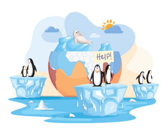 Fonte des glaces en raison du réchauffement climatique élevé  Illustration
