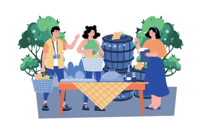 Food and wine tour guide taking visitors to local restaurants and vineyards  Illustration