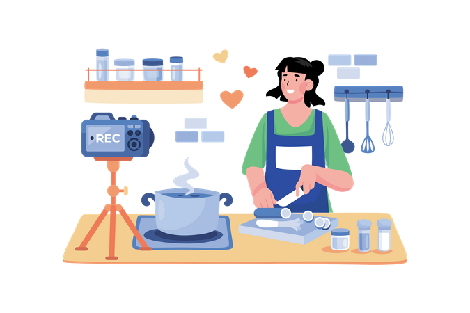 Food Blogger Films A Recipe Tutorial For Their Channel  Illustration