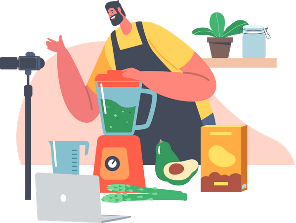 Food blogger making cooking recipe video  Illustration