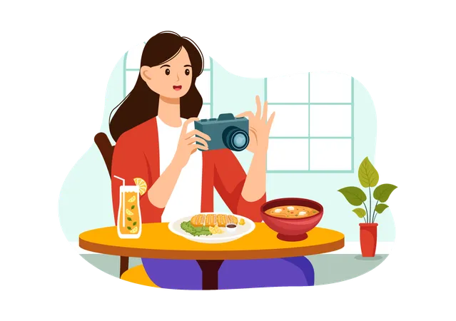 Food blogger record food blog  Illustration