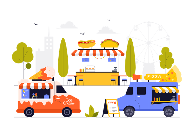 Food cart in market  Illustration