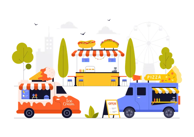 Food cart in market  Illustration