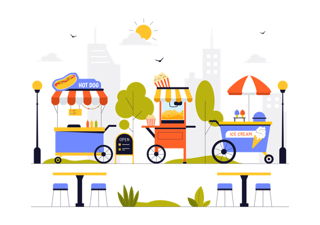 Food cart in park  Illustration