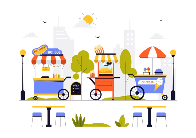 Food cart in park  Illustration