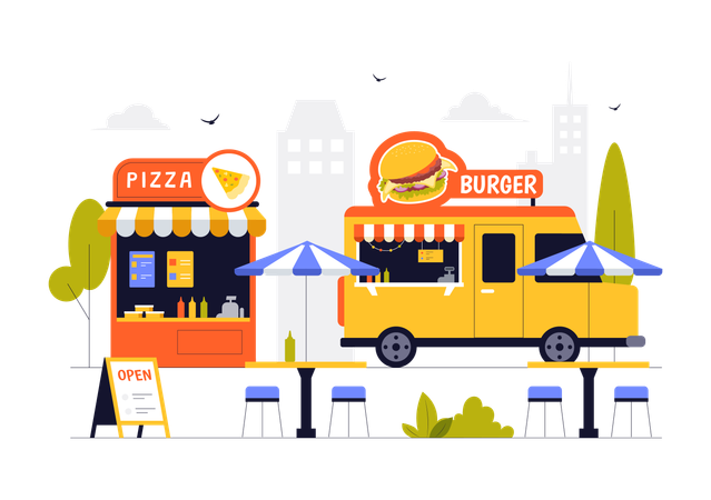 Food cart in park  Illustration