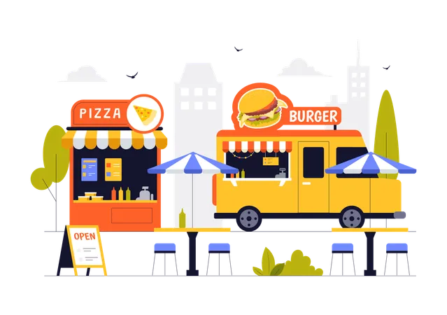 Food cart in park  Illustration