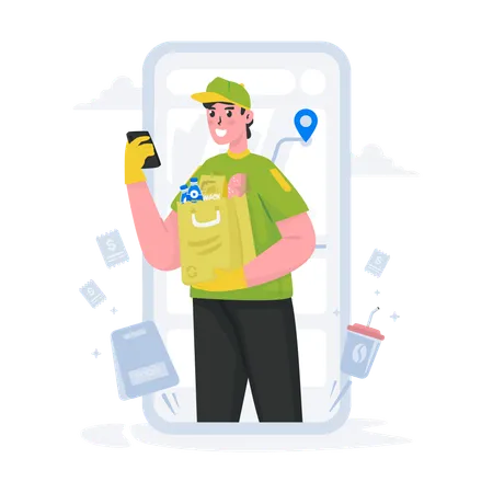 Food courier delivery service  Illustration