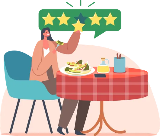 Food Critic Sitting at Table Enjoying Delicious Five Stars Meals  Illustration