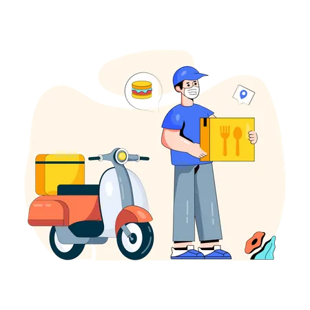 Food delivery agent delivering food using scooter  Illustration