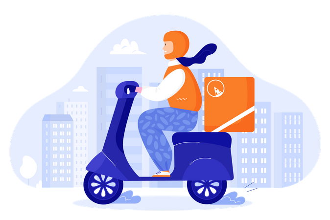 Food delivery agent riding scooter  Illustration