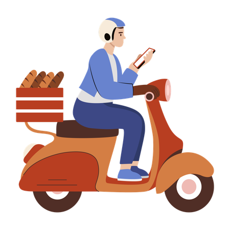 Food delivery agent riding scooter  Illustration