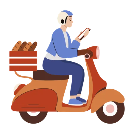 Food delivery agent riding scooter  Illustration