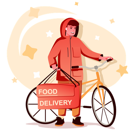 Food Delivery Boy on Cycle Illustration