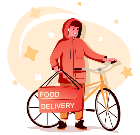 Food Delivery Boy on Cycle  Illustration