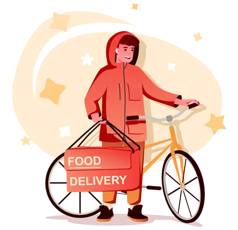 Food Delivery Boy on Cycle  Illustration