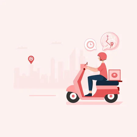 Food Delivery boy travelling in city for food delivery Illustration