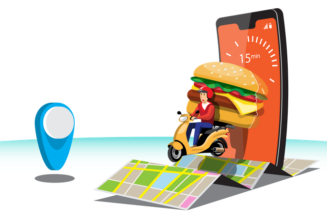 Food Delivery by motorcycle Illustration