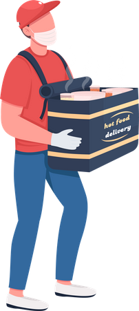 Food delivery carrier in mask  Illustration