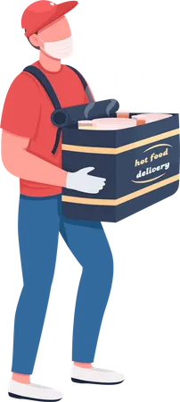 Food delivery carrier in mask  Illustration