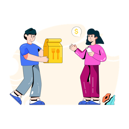 Food delivery executive delivering food parcel  Illustration