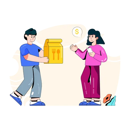 Food delivery executive delivering food parcel  Illustration