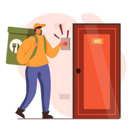 Food delivery guy ringing bell  Illustration